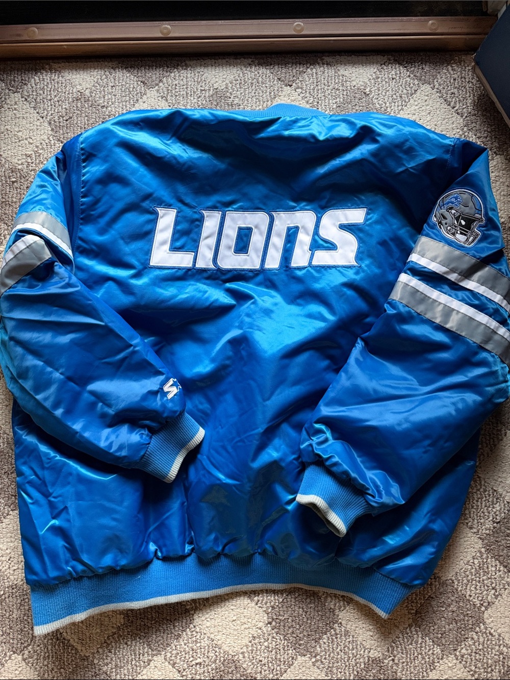 Detroit Lions Blue Satin Starter Team Jacket - Classic NFL Outerwear - Picture 5 of 5